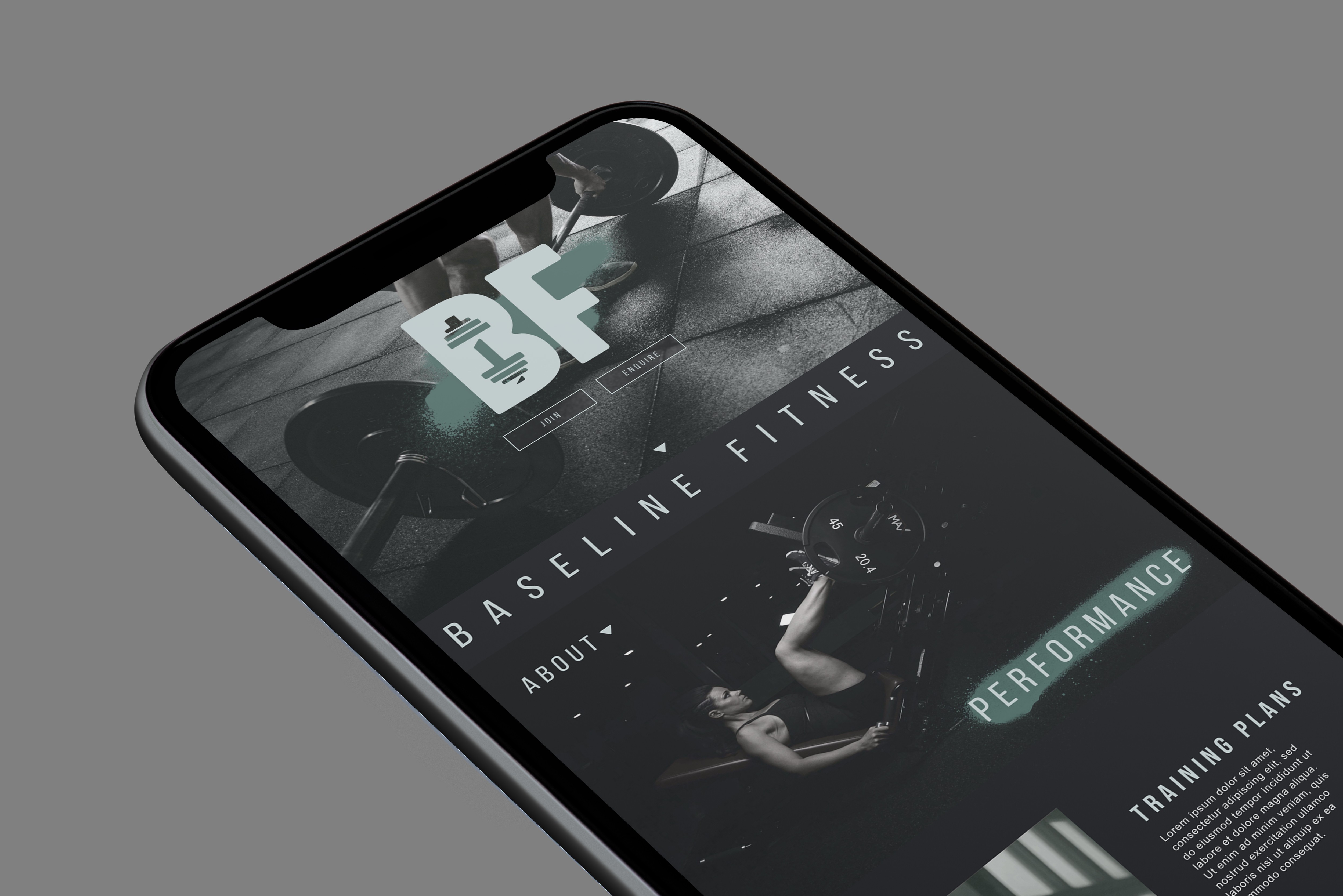 Baseline Fitness landing page shown on mobile phone