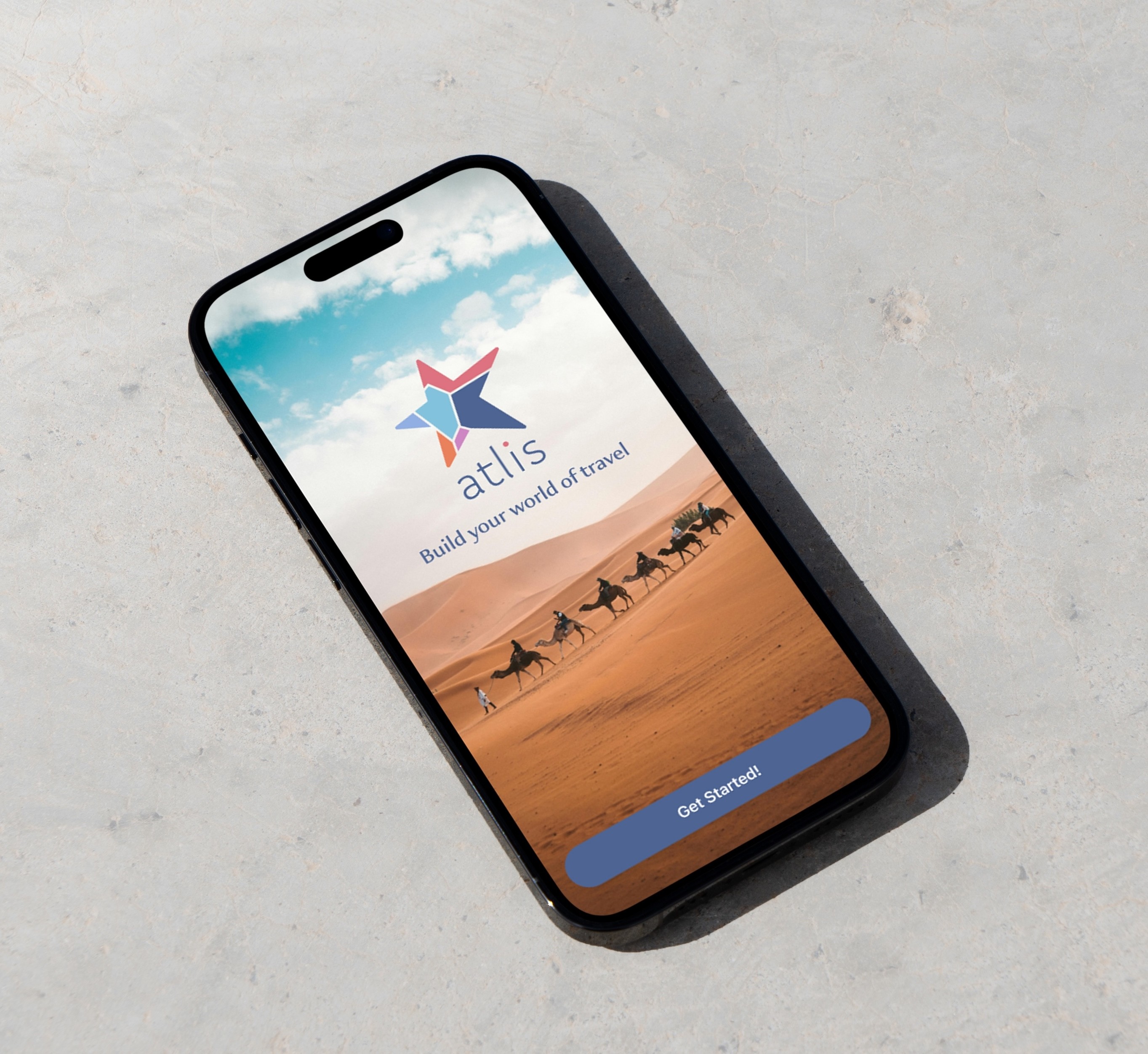 Atlis welcome screen shown on mobile phone screen